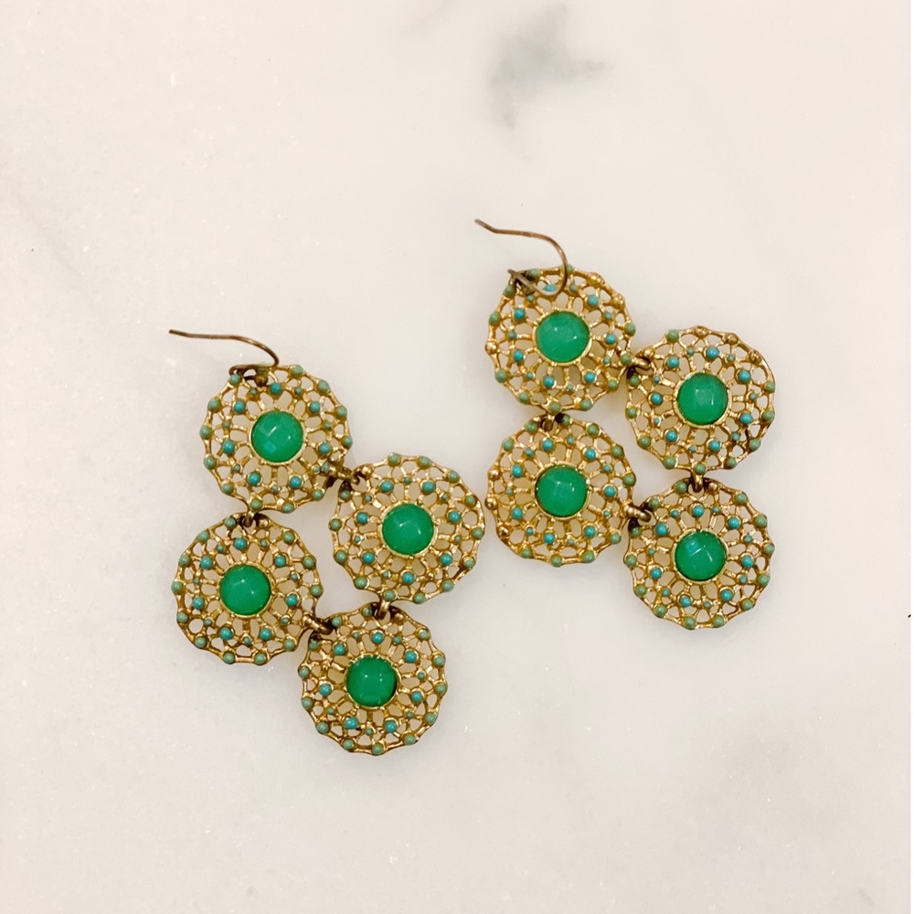 Green & Gold Fashion Statement Chandelier Earrings